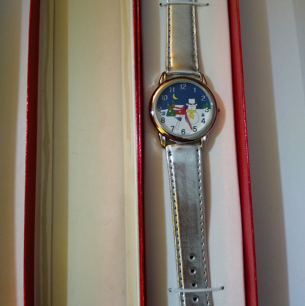 Snowman Watch Winter Christmas Silver Never Worn - Picture 2 of 7